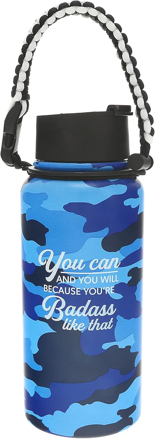 Pavilion Badass 32 oz. Stainless Steel Water Bottle, Reusable Leak Proof BPA-Free Flask, Camouflage Bottle, Blue