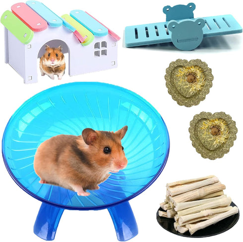 Hamiledyi Hamsters Flying Saucer Silent Running Exercise Wheels, 10 Pcs Wooden Rainbow Gerbil House