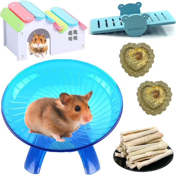 Hamiledyi Hamsters Flying Saucer Silent Running Exercise Wheels, 10 Pcs Wooden Rainbow Gerbil House