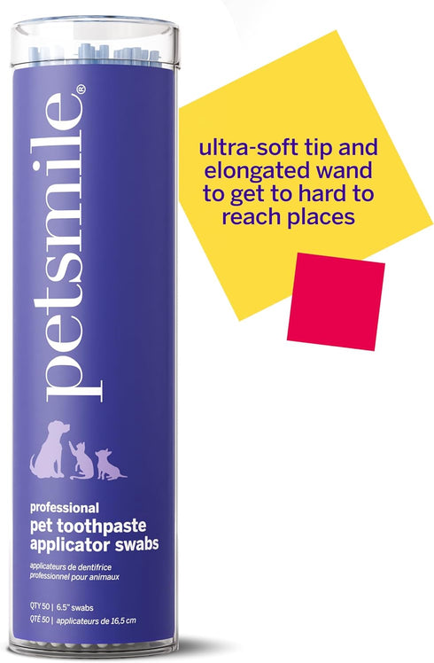 (50 Petsmile Professional Pet Toothpaste Applicator Swabs - Cat & Dog Toothbrush Alternative - Dental Care for Small