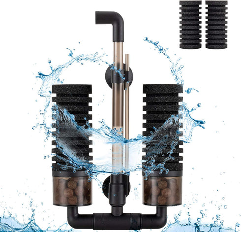 hygger Sponge Filter, Double Sponge Replaceable Media with 4 Biochemical Sponges for Fish Tank
