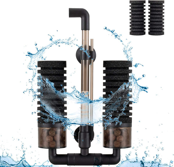 hygger Sponge Filter, Double Sponge Replaceable Media with 4 Biochemical Sponges for Fish Tank
