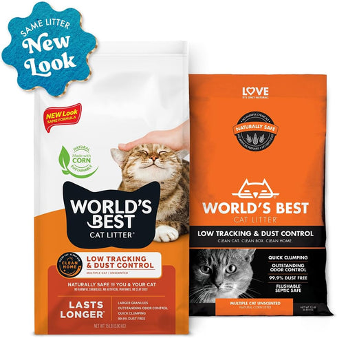 WORLD'S BEST CAT LITTER Low Tracking & Dust Control, 32-Pounds, Unscented, Quick Clumping, Flushable