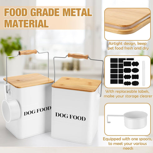 2 10-14 Lbs (50 Counter(White) Tioncy Pcs Metal Dog Food Storage Containers Total Cup) Capacity, Airtight Pet Food