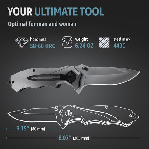 Tactical Pocket Knife for Men, Folding Knife with Glass Breaker and Pocket Clip, Cool Military Camping Gift 6495