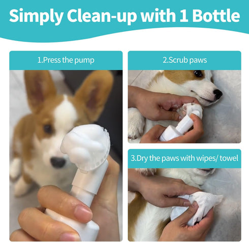 Dog Paw Cleaner, Portable Waterless Cleaning Shampoo for Dogs, Silicone Grooming Brush for Muddy Paws (Rose Scent)