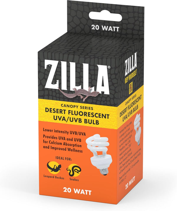 Zilla Canopy Series Fluorescent UVB/UVA Bulbs, 20 W, 3.875 IN, White, Desert
