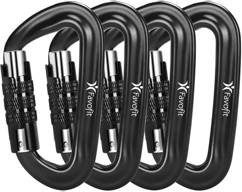 Heavy Duty Locking Carabiner Clips - Favofit 12KN (2697 lbs) Clips, 3.2'' Small D Ring for Camping, Hiking, Dog Leashes