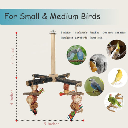 ROOJUNE 360 Finches) Bird Perch Rotating Perch with Natural Chew Toys - Spinning Bird Toys Cage Accessories- Parrot