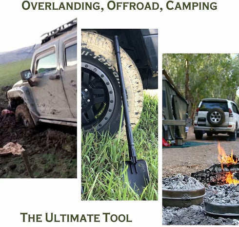 iunio 35in Folding Shovel, Camping Shovel, Heavy Duty Carbon Steel Military Style Entrenching Tool, Collapsible Spade