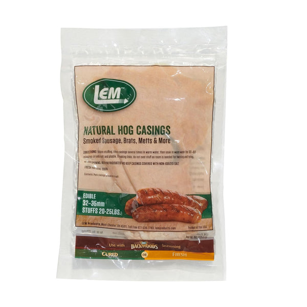 LEM Products Natural Hog Casings, 32-35mm, Edible Sausage Casings, Stuffs Approximately 30