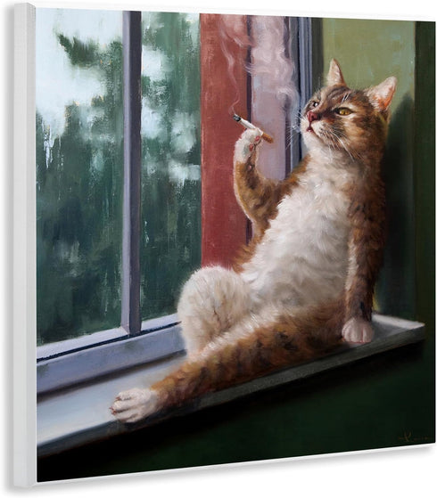 Stupell Industries Wall Plaque, House Cat Smoking Lounging in Window Pane, Designed by Lucia Heffernan, 12x12, Brown
