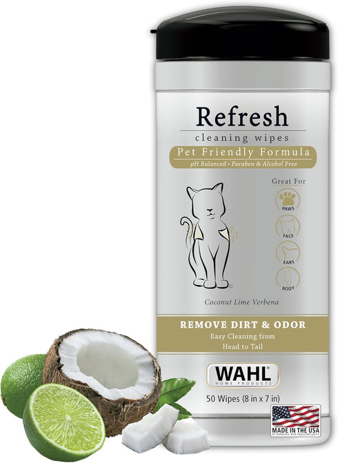 Wahl USA Cat Refresh Cleaning Wipes, Oatmeal Formula, 50 Count, 820017-500