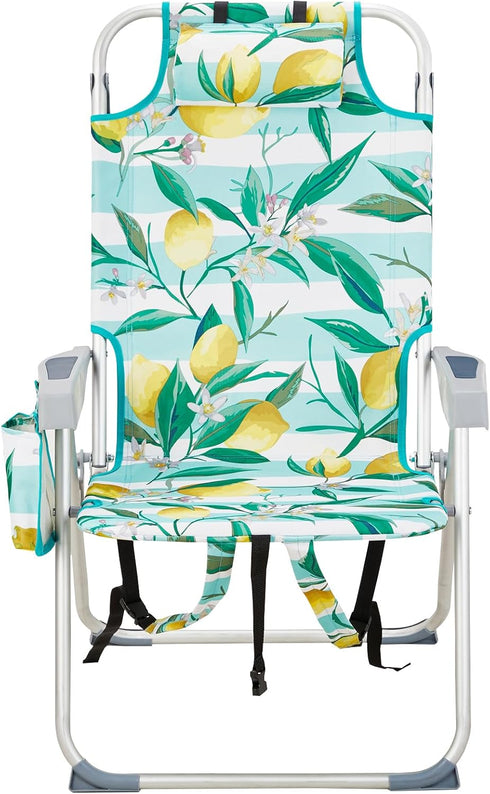 Pinikuyiro Backpack 5 Folding Tall Beach Chair with Positions, Towel bar, Storage Pouch, Cup Holder,Folding Beach