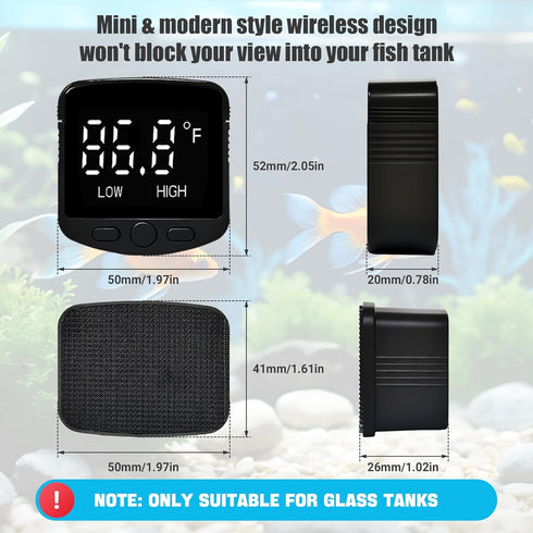 2-in-1 Aquarium Magnetic Brush - Fish Tank Glass Cleaner with Digital Aquariums Thermometer, Tiny Magnets Clean