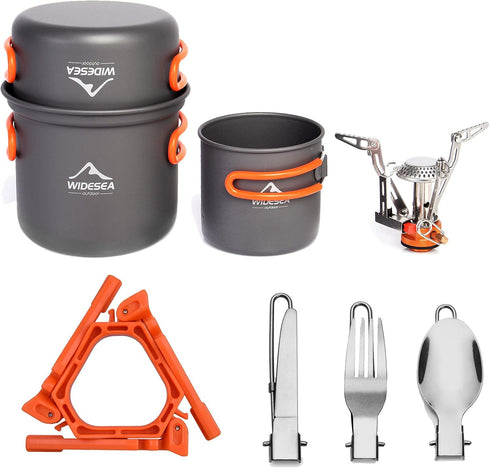 widesea 8PCS Camping Cookware Mess Kit, Lightweight Backpacking Outdoor Set with Pot, Pan, and Tableware