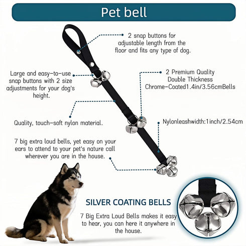7 31-33 Inches Dog Doorbell for Potty Training, Adjustable Length with Extra Loud Bells, Black Nylon Strap with Metal