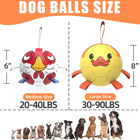 Dog Toys Soccer Ball with Straps - Interactive Tug of War Toy, Durable Dog Balls for Medium & Large Dogs (Duck, 8 Inch)