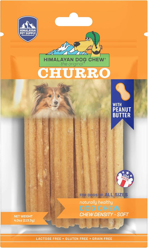 Himalayan Dog Chew Churro Yak Cheese Dog Chews, 100% Natural, Long Lasting, Gluten Free, Healthy Dog Treats, 4 Churros