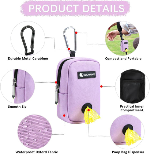 COOWONE Small Dog Treat Pouch, Portable Purple Treat Bag with Waste Bag Dispenser for Hands-Free Walking
