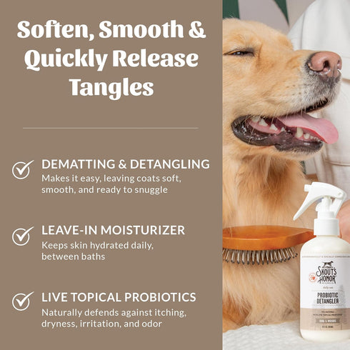 97% 8oz, Skout's Honor Probiotic Pet Detangler Spray - Hydrating & Conditioning with Avocado Oil, Natural, Paraben