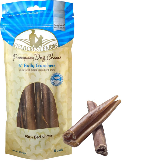 Fieldcrest Farms Bully Crunchers 6-Inch Beef Hide Dog Chews, Single Ingredient Bully Stick Alternative,