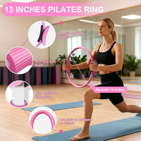 13'' Set 5 Set Pilates Kit for Women, Pilates Equipment with Magic Circle, Pilates Ring and Ball with Strength Bands