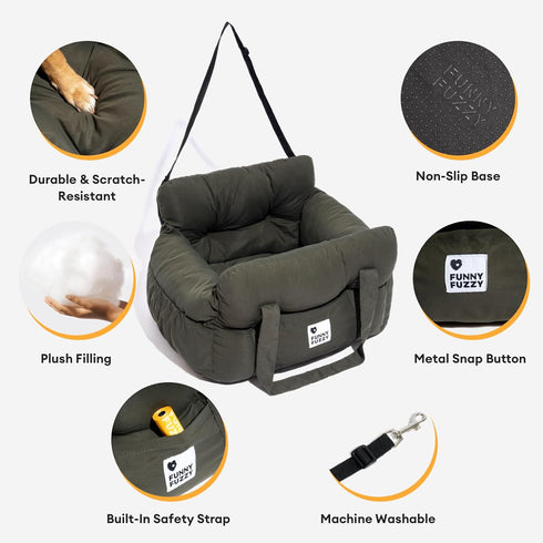 25lbs, Funny Fuzzy Dog Car Booster Seat for Small Medium Dogs Up to Waterproof Fabric with Non-Slip Base & Safety