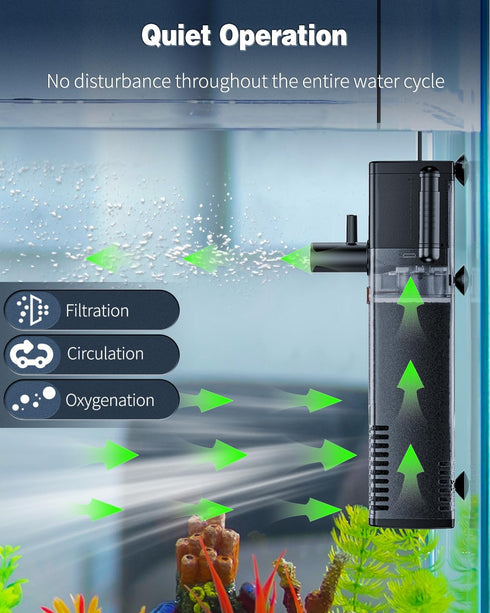 Pawfly Internal Aquarium Filter, 160 GPH Water Pump, Quiet Submersible Bio Sponge Filter