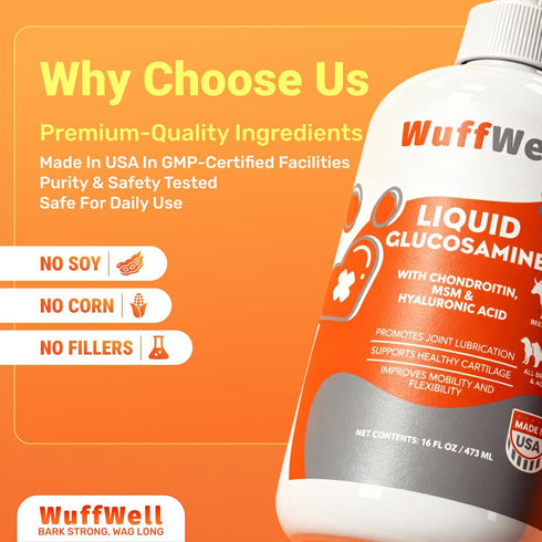 16oz WuffWell Liquid Glucosamine for Dogs Hip & Joint Support with Chondroitin, MSM & Hyaluronic Acid, Dog Joint