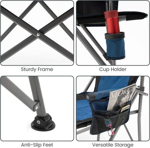 XGEAR Camping Chair Hard Arm High Back Lawn Chair Heavy Duty with Cup Holder, for Camp, Fishing, Hiking, Outdoor, Carry