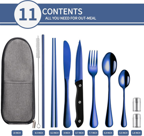 Portable Travel Utensils Set,Reusable Utensils,Travel Camping Cutlery Set,Stainless Steel Flatware Set with Case,Lunch Boxes Workplace Camping School Picnic (Blue) by Logcow