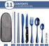Portable Travel Utensils Set,Reusable Utensils,Travel Camping Cutlery Set,Stainless Steel Flatware Set with Case,Lunch Boxes Workplace Camping School Picnic (Blue) by Logcow