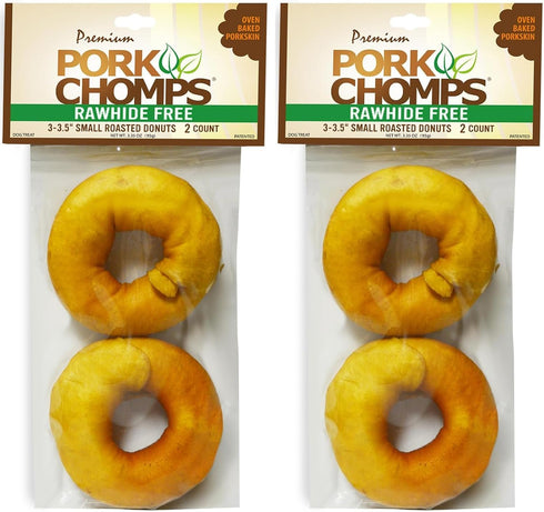 Pork Chomps Roasted Pork Skin Dog Chews, 3 Inch Donuts, Real Chicken,