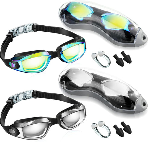 Flutesan 2 Pack Swim Goggles, Waterproof No Leaking Swimming Glasses, Polarized Goggles for Adults