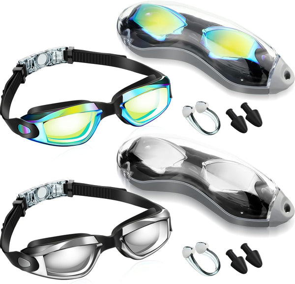 Flutesan 2 Pack Swim Goggles, Waterproof No Leaking Swimming Glasses, Polarized Goggles for Adults