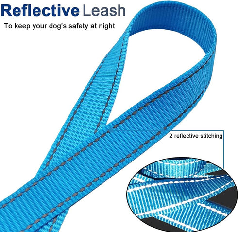 6FT Nylon Dog Tether, 1" Wide Reflective Thick Web Dog Training Tie Down for Medium Large Dogs Indoor Outdoor (Blue)