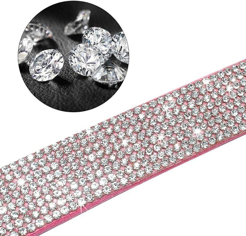 Cute Dazzling Sparkling Soft Suede Leather Bling Rhinestone Pet Collar and Leash Combo Set (XS, Pink)