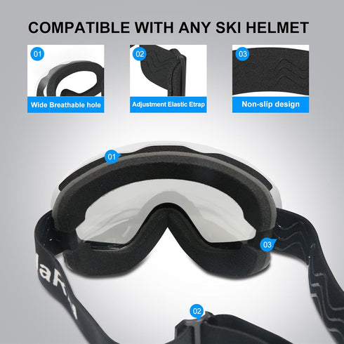 OTG Ski Goggles, 100% UV Protection Anti Fog for Men, Women, Adult, and Youth