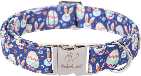 Easter Dog Collar with Egg Rabbit Design, Adjustable for Medium Dogs, Safety Metal Buckle for Small Large Boys & Girls