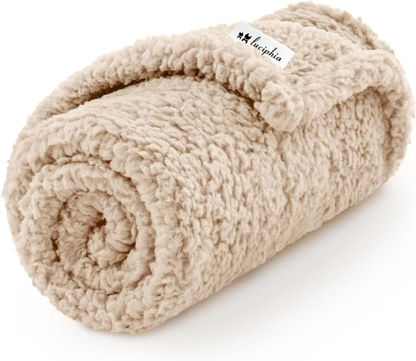 Luciphia Premium Fleece Dog Puppy Blanket, Soft Sherpa Calming Cat Blanket Throw for Small Medium Dog Cat (Beige, 30x20