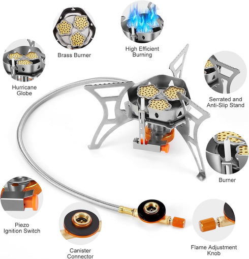 WADEO 5800W Windproof Camping Stove, Portable Gas Stove with Piezo Ignition for Outdoor Backpacking and Hiking