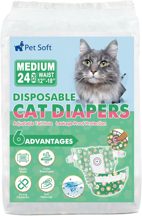 (24Pcs, Pet Soft Disposable Cat Diapers - Diaper for Female & Male Cats, Puppy Doggie Diapers for Female Dogs