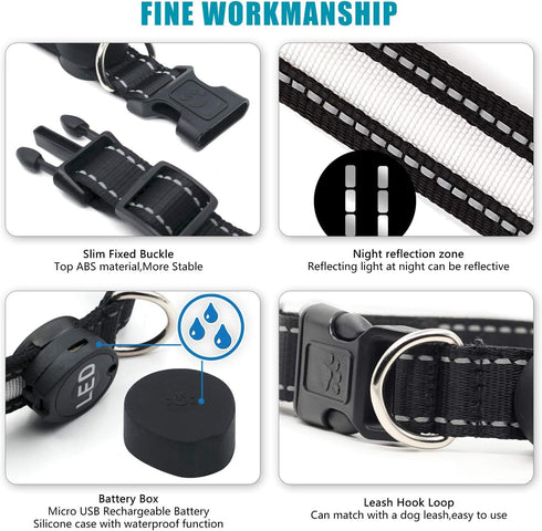 Light Up Dog Collars - Safety LED Dog Collars USB Rechargeable - 7 Changing Colors Glow in The Dark - Adjustable for