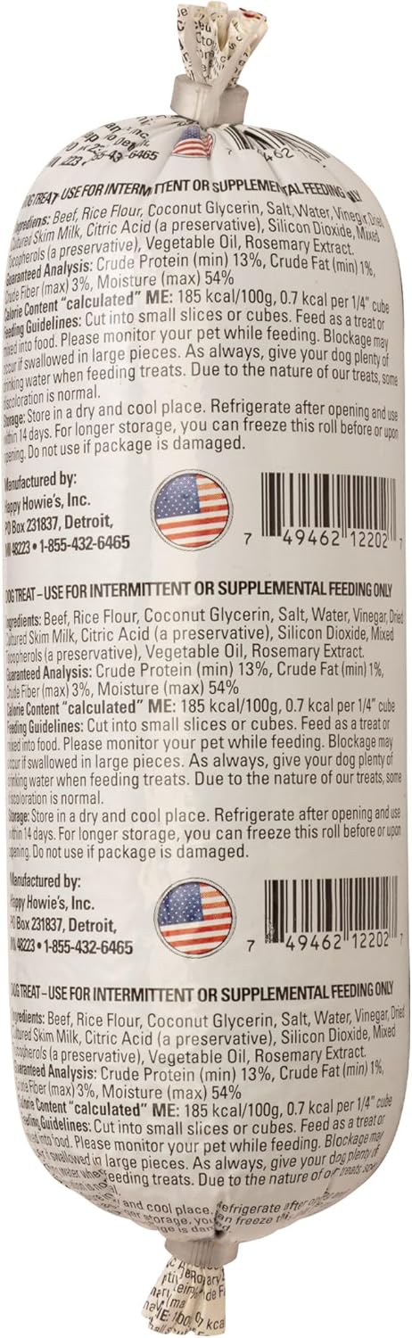 12 Oz (Pack 4) Happy Howie's Soft Meat Roll Treat - Soft Dog Food Beef Rolls, High Protein, Natural Ingredients