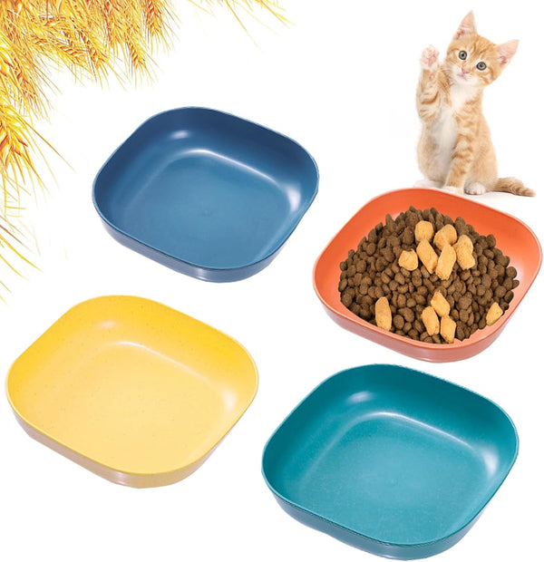 Cat Food Bowl Set, 6 inch Wide Shallow Bowls for Relief Whisker Fatigue, Flat Pet Feeding Dish for Cats (4PCS)