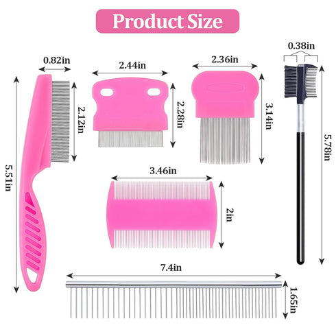 Creztail 6 Pack Pet Grooming Combs, Stainless Steel Dog and Cat Grooming Combs with Rounded Teeth, Double-Sided