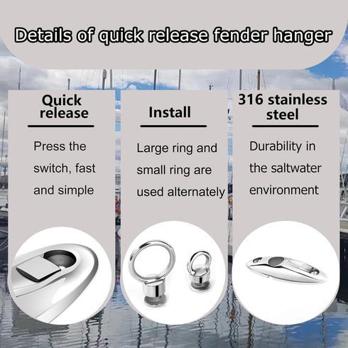 Quick Release Fender Hanger, 316 Stainless Steel for Marine Use, Pack of 2, Boat Top Hinges & Swivel Side Mount Hinge
