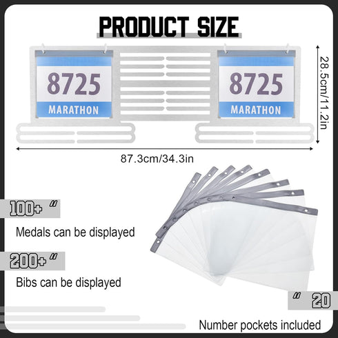 100 200 Shimeyao Race Bib and Medal Display Hanger, Metal Rack Holder Wall Mounted Award Rack for Runners, Displays