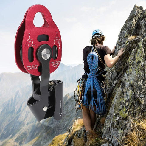 Outdoor Heavy Duty Aluminium Rock Climbing Pulley - 4KN Single Swivel Rope Equipment for 8-12mm Rope
